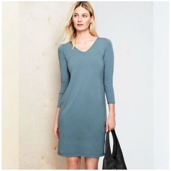 Eileen Fisher Viscose Stretch Jersey 3/4 Sleeve V-Neck Dress new with tags - Picture 1 of 8